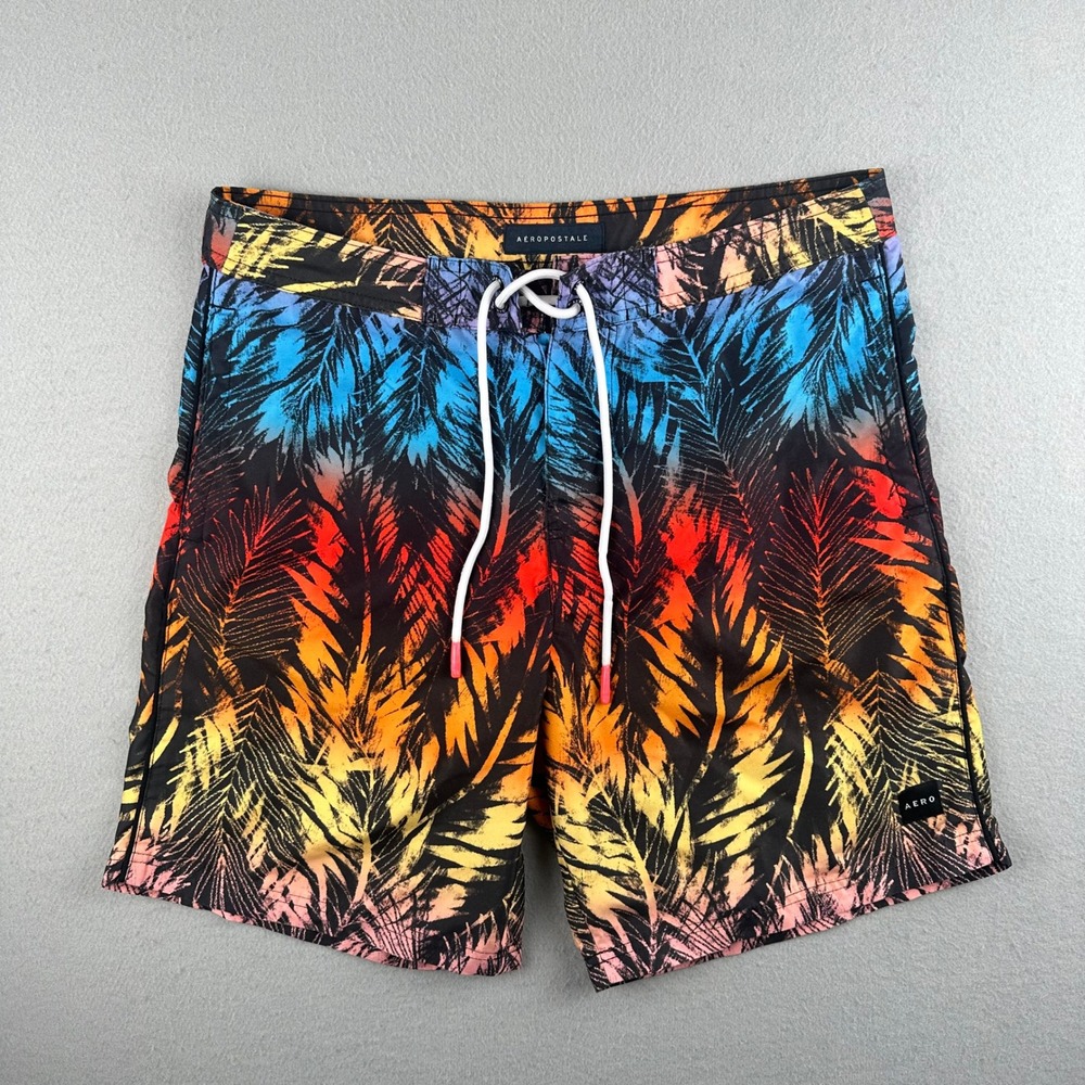 Aeropostale Swim Trunks Mens Medium Multi-Color Tropical Palm Board Shorts